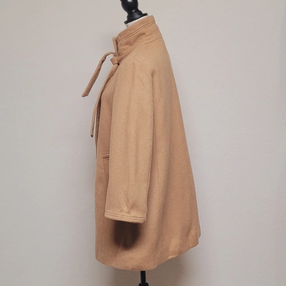 Retro Y2K J. Crew Carrie Caramel Wool Cashmere Flared Hem Standing Collar Coat - Picture 6 of 16
